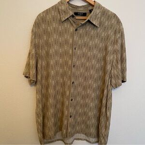 Axis LA Men’s Short Sleeve Geometric Button Up Shirt XXL 100% Silk Tan/blck/wht